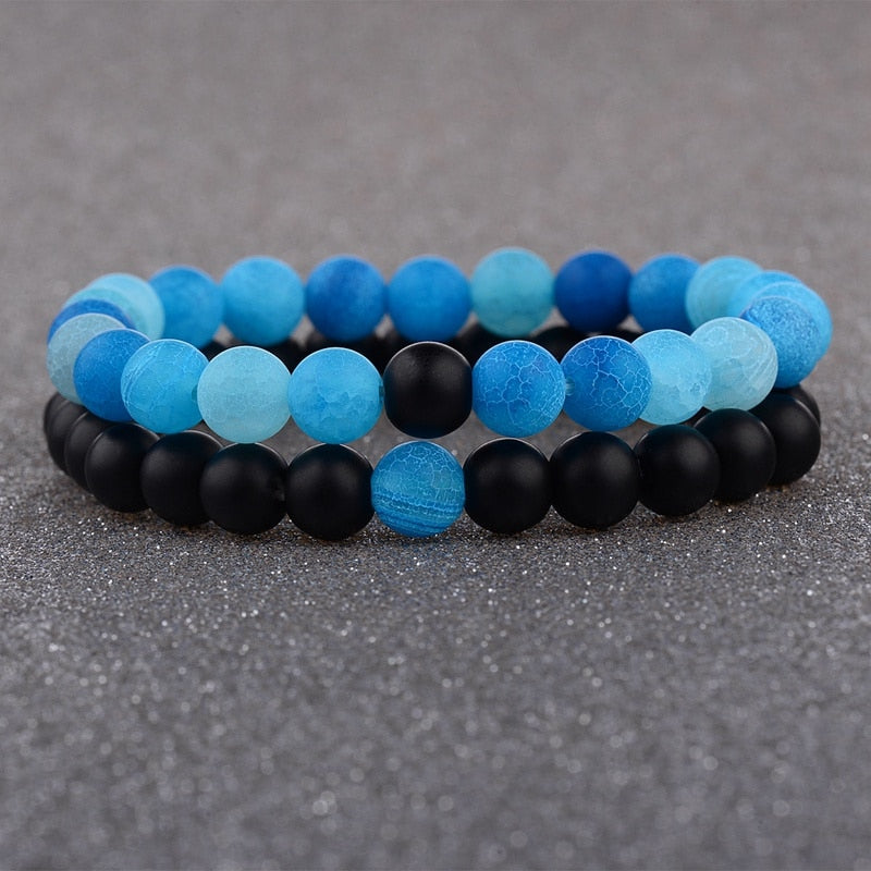 2pcs/set Weathered Stone Beaded Couple Bracelet Classic MoonStone Lovers Bracelet For Women Bileklik