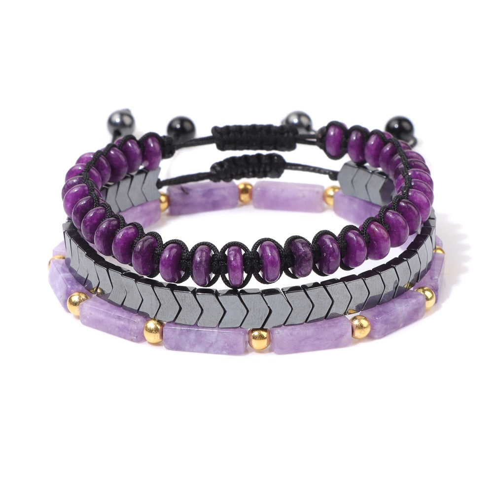 Natural Amethysts Bracelet Set Body-purify Slimming Healing Stone Bracelets For Women Men Loss Weight Yoga Meditation Jewelry