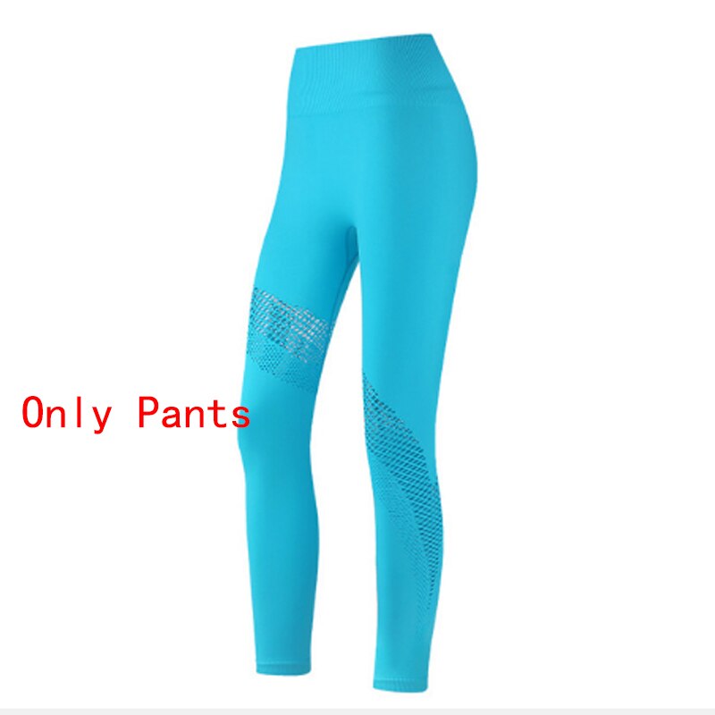 Yoga Sets Women Gym Clothes Seamless Long Sleeve Crop Tops Mesh Sports Leggings Running Workout High Waist Pants Fitness Wear