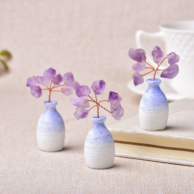 1PC Natural Amethyst Tree Crystal Quartz Mineral Ornaments Tree of Life Home Decoration Lucky tree Healing