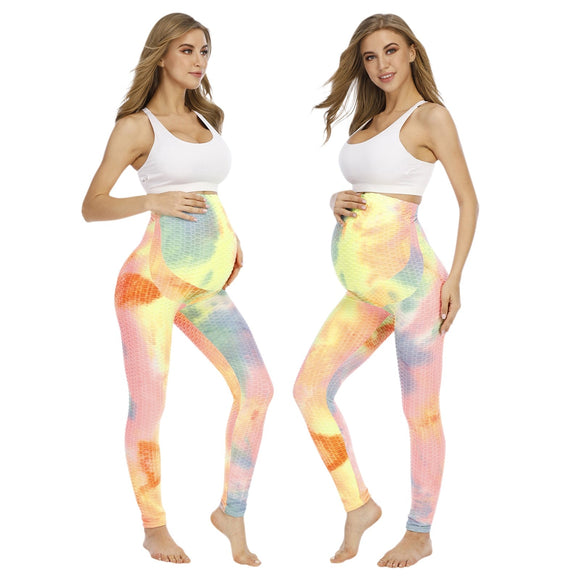 Maternity Pregnancy Soft Pants Tie-dyed Stretch Athletic Workout Yoga Full Length Pant Leggings Clothes