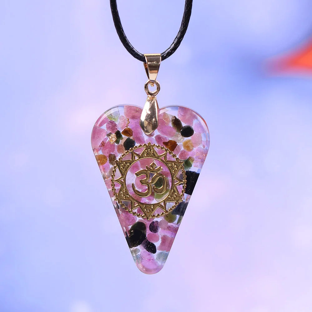 Tourmaline Orgonite Necklace Crystal Heart Pendant Healing Crystals For Emf Protection Violet Flame Orgone Generator