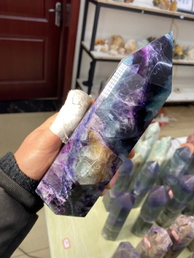 Natural Large Colored Fluorite Crystal Point Natural Crystal Wand Healing