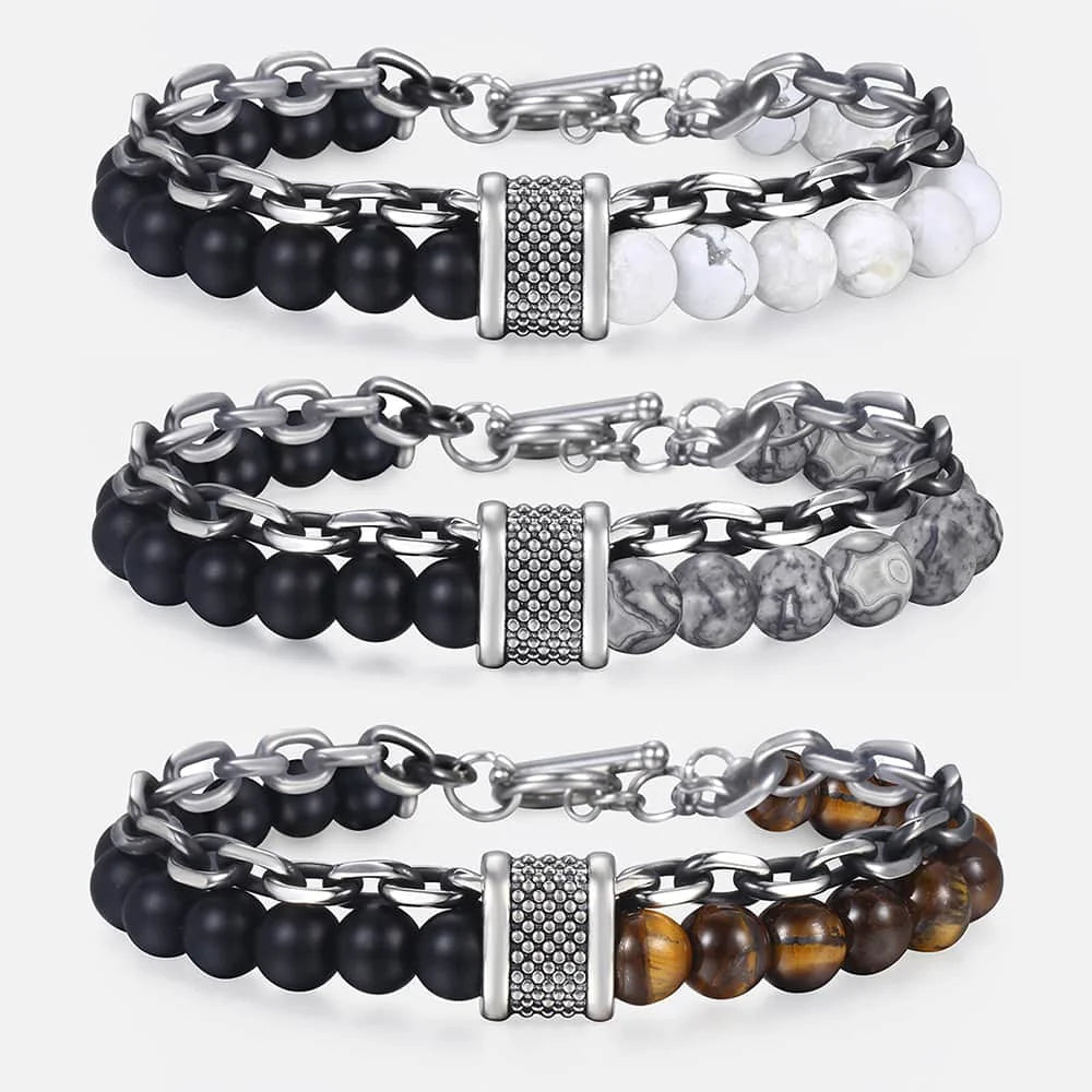 Men's Tiger Eye Stone Beaded Bracelet Stainless Steel Gunmetal Link Chain Yoga Bracelet Male Jewelry Dropshipping 14mm KDBM24