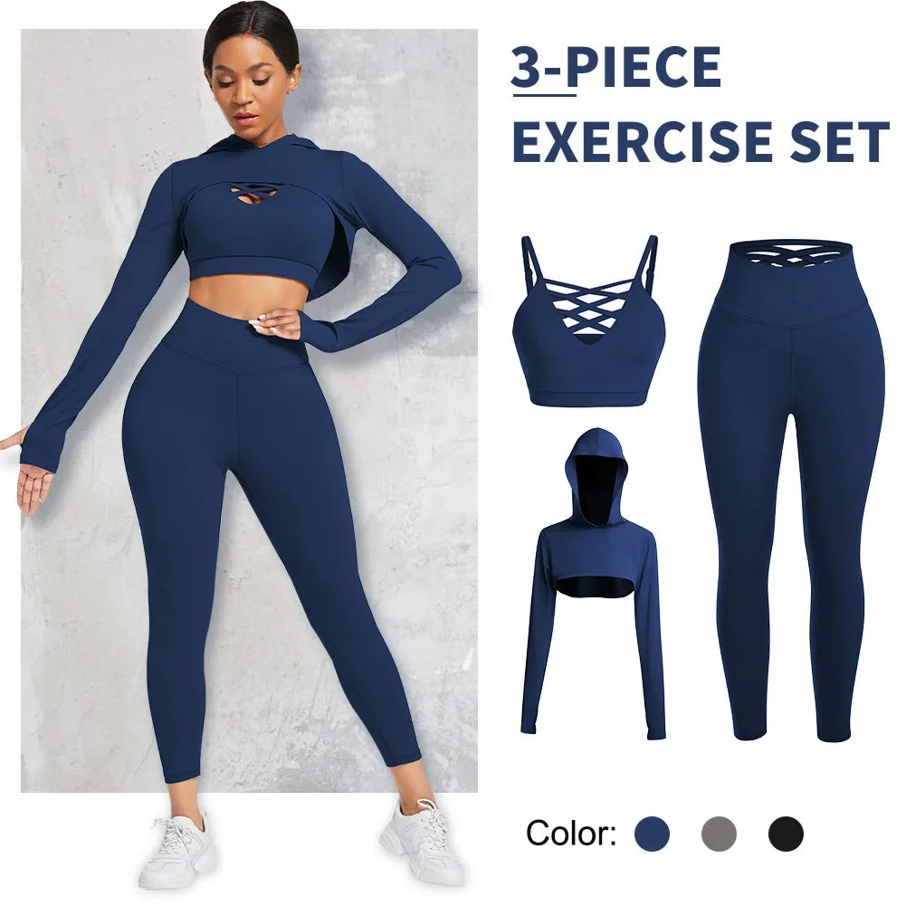 Ensemble Female 2 Pieces Yoga Set Gym Workout Clothes for Women Sport Long Sleeve Hoodie Sweater Active Wear Sport Set Tracksuit