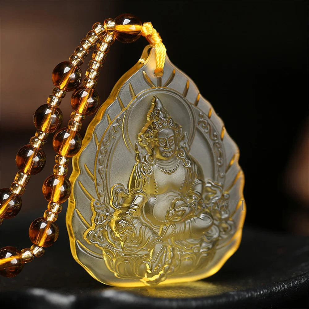 Charm Topaz Hand Carved Buddha Ice Yellow Crystal Lucky Pendant Tibetan Buddhism Religion Amulet Necklaces Trendy Gift Jewelry