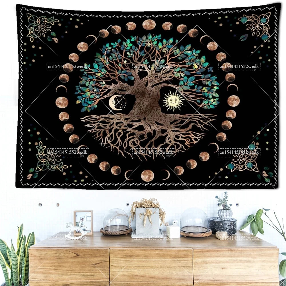 Moon Phase Tree Of Life Tapestry Aesthetic Mandala Tapestry Wall Hanging Bohemian Spiritual Tapestries For Bedroom Yoga Mats