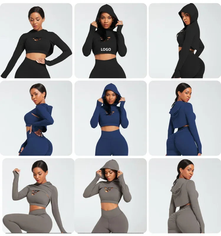 Ensemble Female 2 Pieces Yoga Set Gym Workout Clothes for Women Sport Long Sleeve Hoodie Sweater Active Wear Sport Set Tracksuit