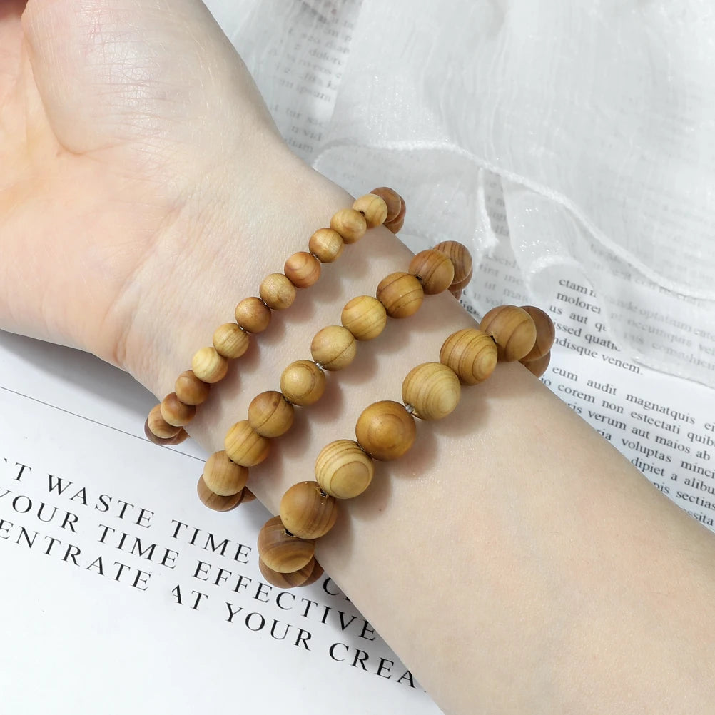 Sandalwood Natural Wood Beads Bracelet Tibetan Ethnic Buddha Meditation Bangle Elastic&Adjustable Prayer Men Women Jewelry Gift