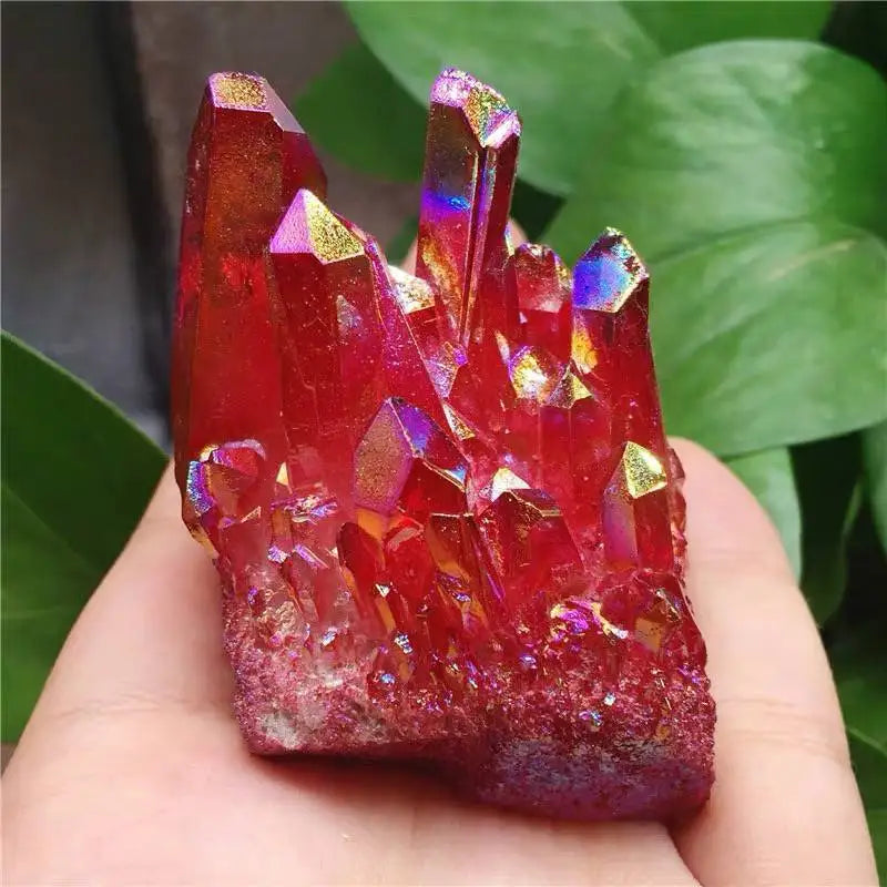 Natural Quartz Red Aura Crystal Titanium Cluster Specimen Healing Stone