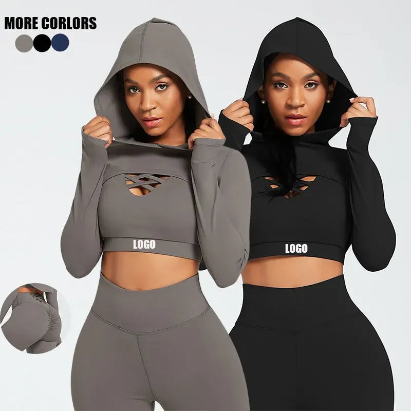 Ensemble Female 2 Pieces Yoga Set Gym Workout Clothes for Women Sport Long Sleeve Hoodie Sweater Active Wear Sport Set Tracksuit