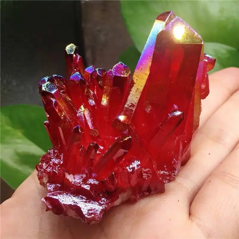 Natural Quartz Red Aura Crystal Titanium Cluster Specimen Healing Stone