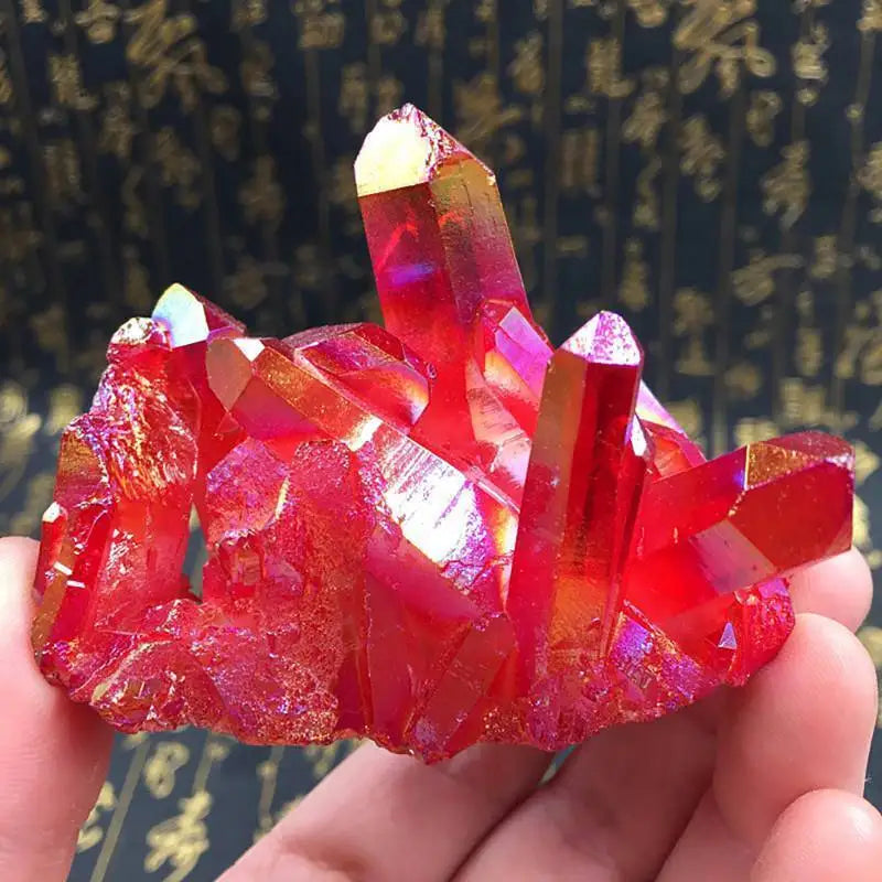 Natural Quartz Red Aura Crystal Titanium Cluster Specimen Healing Stone