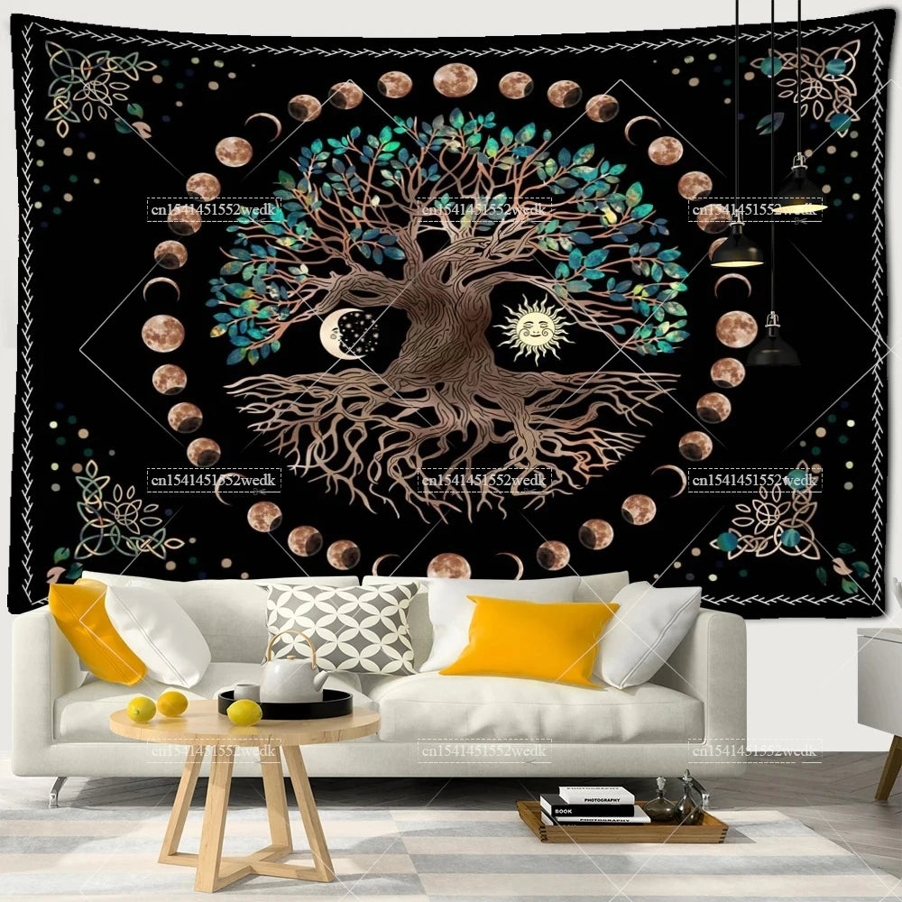 Moon Phase Tree Of Life Tapestry Aesthetic Mandala Tapestry Wall Hanging Bohemian Spiritual Tapestries For Bedroom Yoga Mats