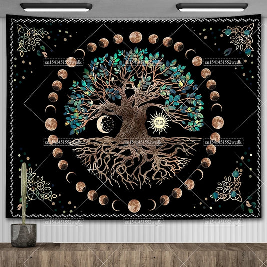 Moon Phase Tree Of Life Tapestry Aesthetic Mandala Tapestry Wall Hanging Bohemian Spiritual Tapestries For Bedroom Yoga Mats