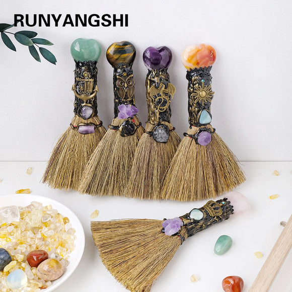 1PC Natural Crystal Heart Shaped Magic Broom Quartz Witch Broom Reiki Gemstone For Cleansing Healing Fengshui