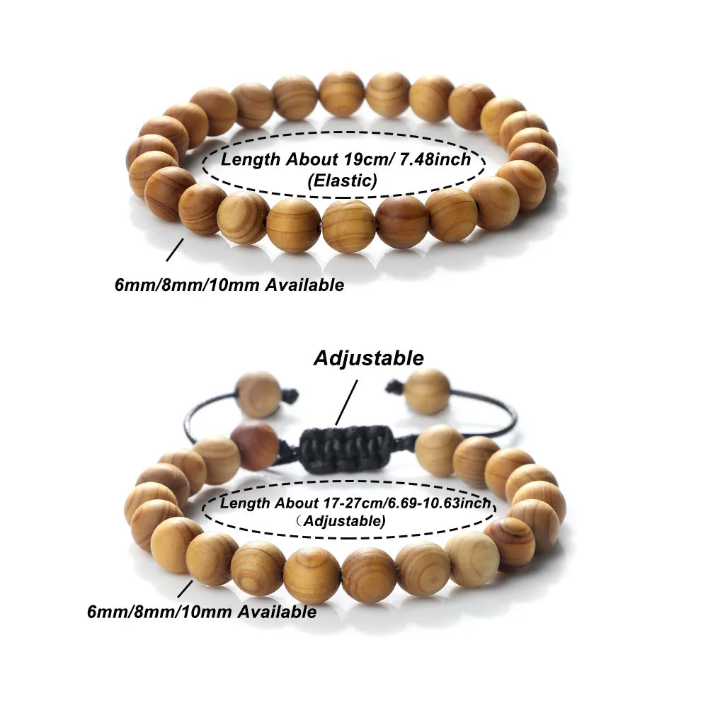 Sandalwood Natural Wood Beads Bracelet Tibetan Ethnic Buddha Meditation Bangle Elastic&Adjustable Prayer Men Women Jewelry Gift