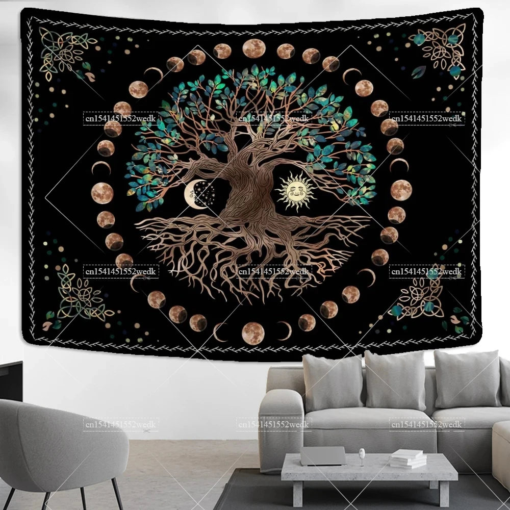 Moon Phase Tree Of Life Tapestry Aesthetic Mandala Tapestry Wall Hanging Bohemian Spiritual Tapestries For Bedroom Yoga Mats