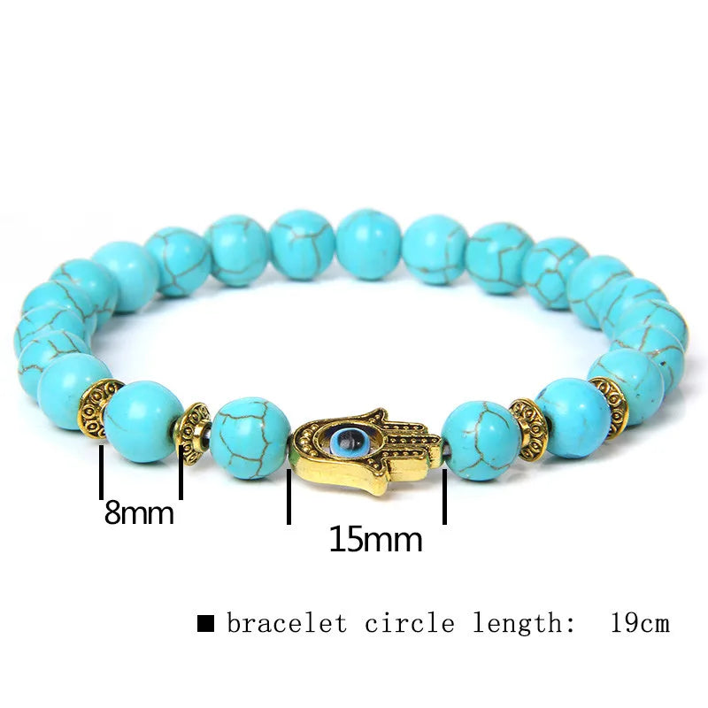 Fashion Fatima Hand &Evil Eye Charm Buddha Bracelets Men Natural Stone Beads Indian Agates Stone Bracelet Jewelry Gifts Unisex