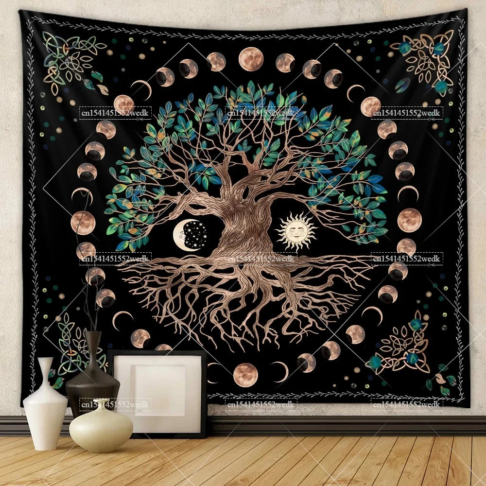 Moon Phase Tree Of Life Tapestry Aesthetic Mandala Tapestry Wall Hanging Bohemian Spiritual Tapestries For Bedroom Yoga Mats