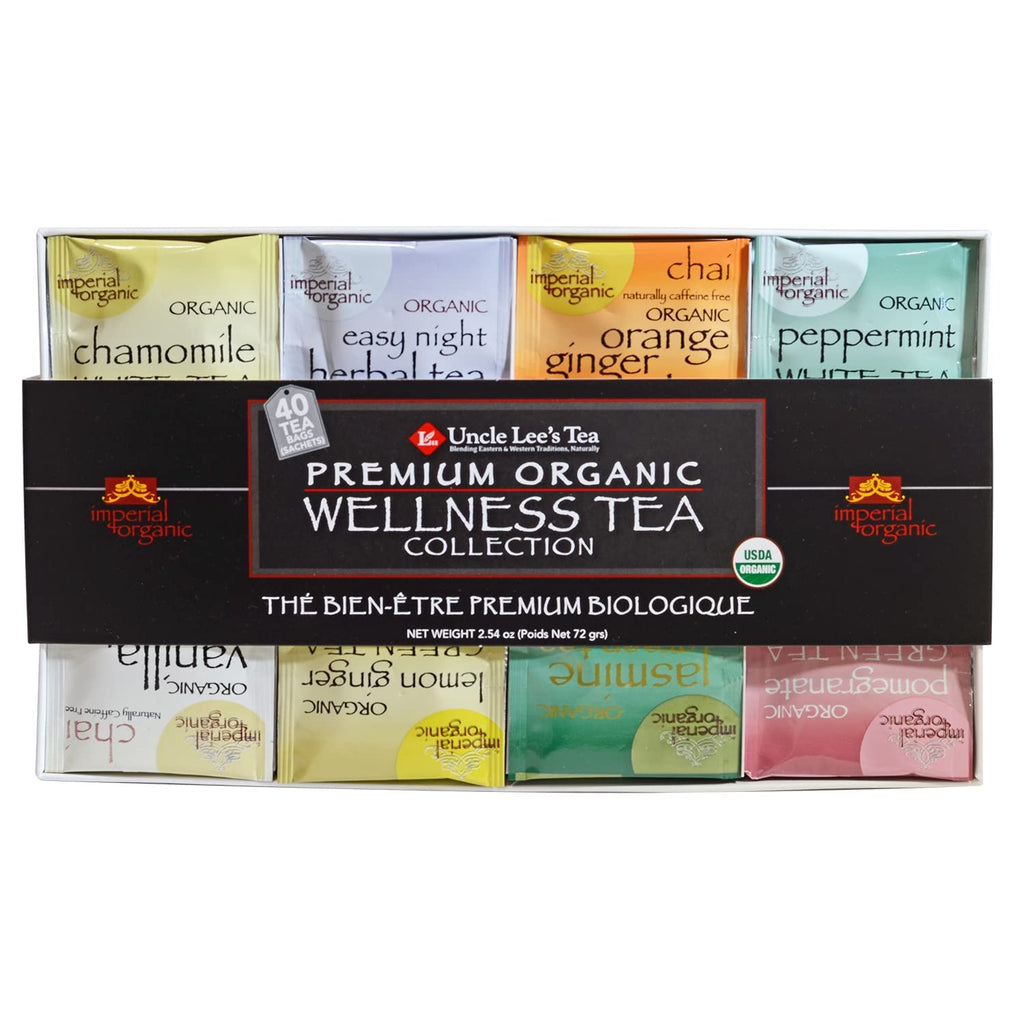 Uncle Lee’s Imperial Premium Organic Tea Gift Set, Traditional & Herbal Tea Bags, Wellness Tea Variety Pack (Rooibos Chai Tea, Peppermint Tea, Jasmine Green Tea Assortment) - 40 Tea Bags