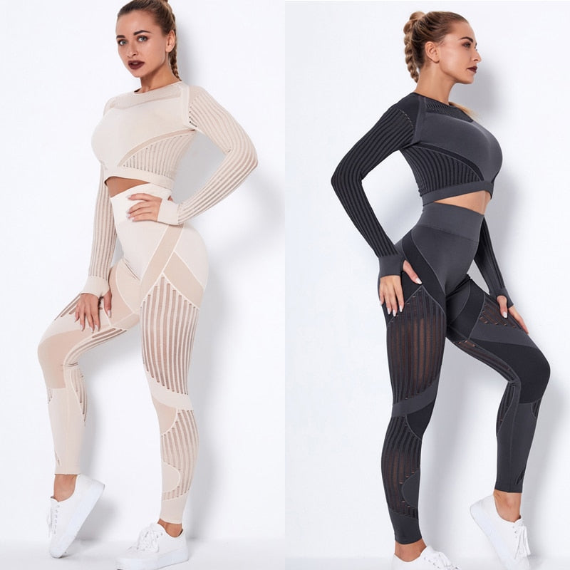 Workout Sets for Women 2 Piece Seamless Yoga Outfit Tracksuit High Waisted Yoga Leggings and Crop Top Gym Clothes Set