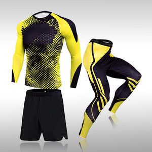 3 Pcs Set Men's Workout Sports Suit Gym Fitness Compression Clothes Running Jogging Sport Wear Exercise Rashguard Men