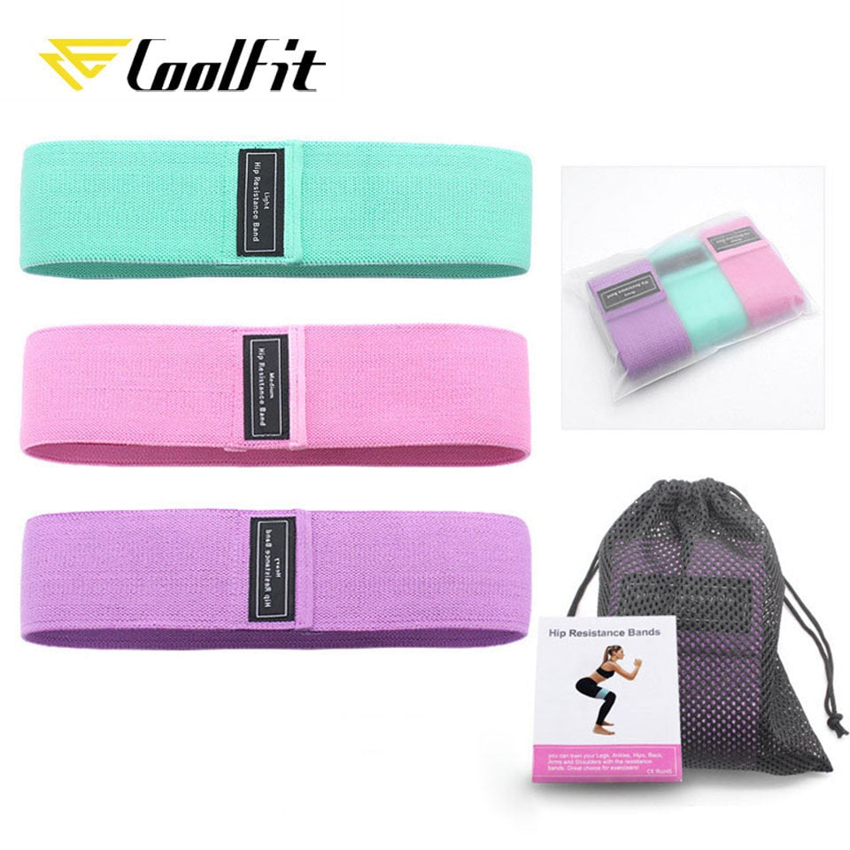 CoolFit 3PCS Hip Band Yoga Resistance Band Wide Fitness Exercise Legs Band Loop For Circle Squats Training Anti Slip Rolling
