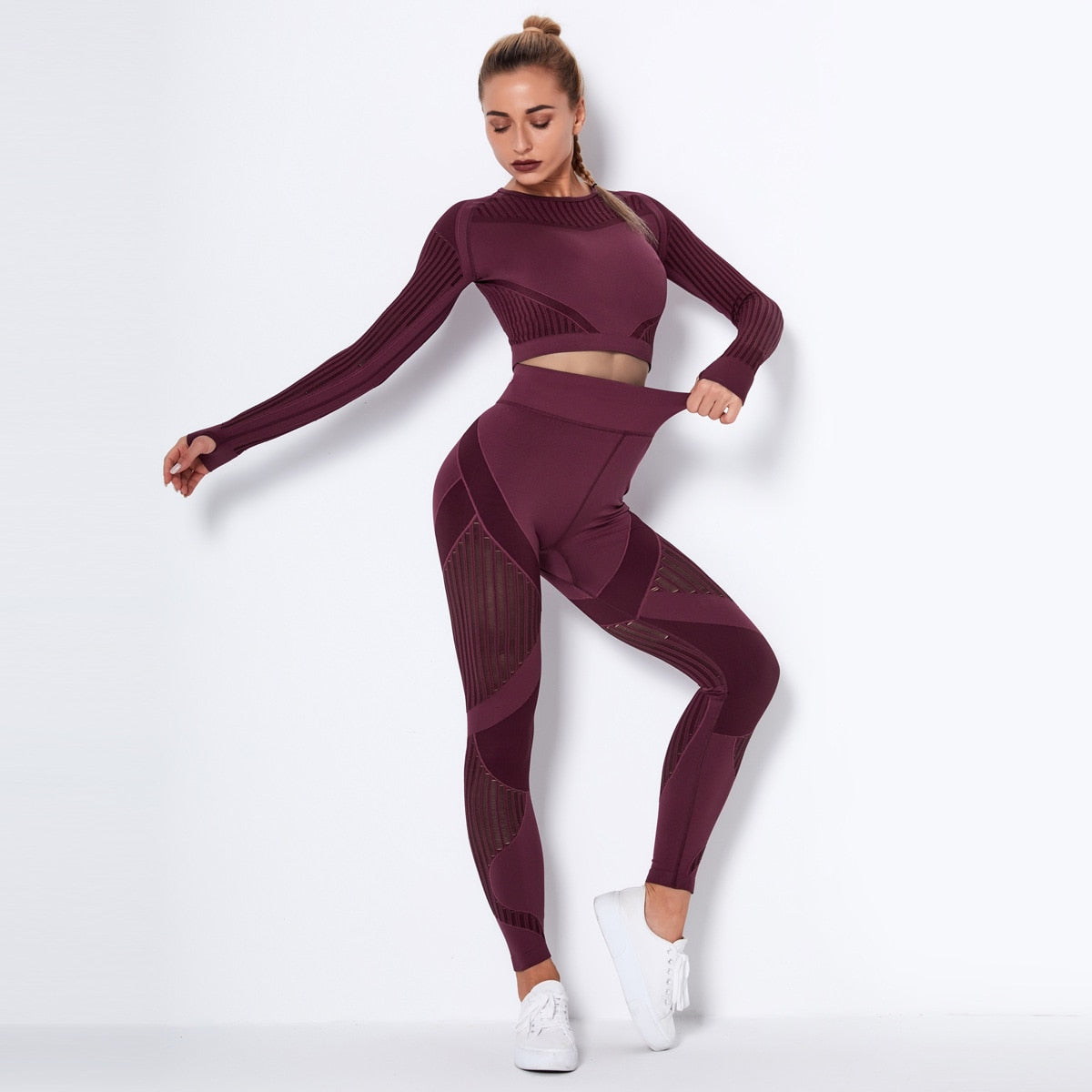 Workout Sets for Women 2 Piece Seamless Yoga Outfit Tracksuit High Waisted Yoga Leggings and Crop Top Gym Clothes Set