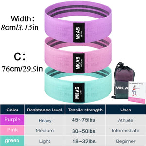 Hip Fitness Resistance Bands Exercise Workout Set Fabric Loop Yoga Booty Bands 3-Piece For Leg Thigh Butt Squat Glute Equipment