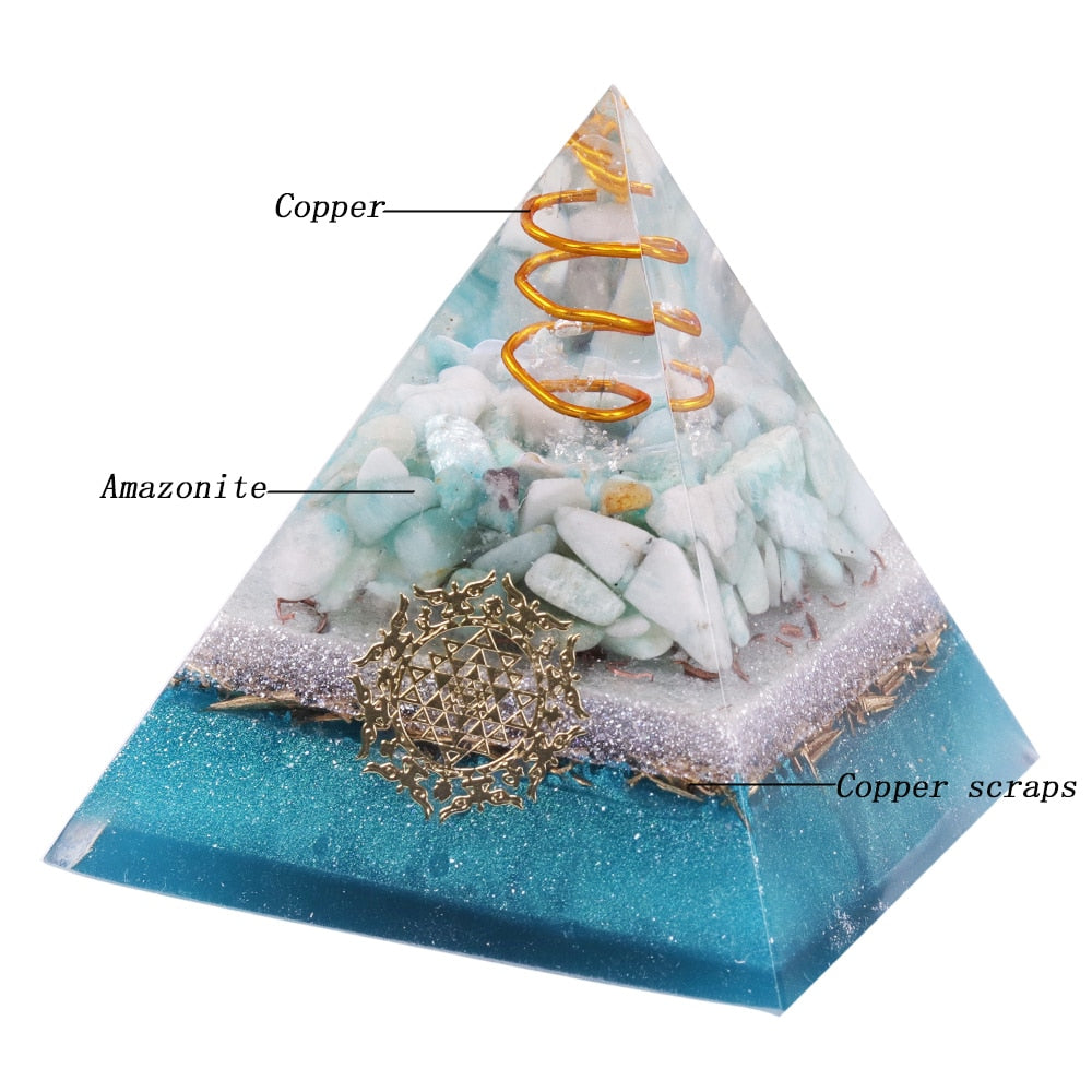 Reiki Amazonite Crystal Orgone Pyramid Healing Quartz Energy Points/Emf Protection Meditation Yoga Energy Generator