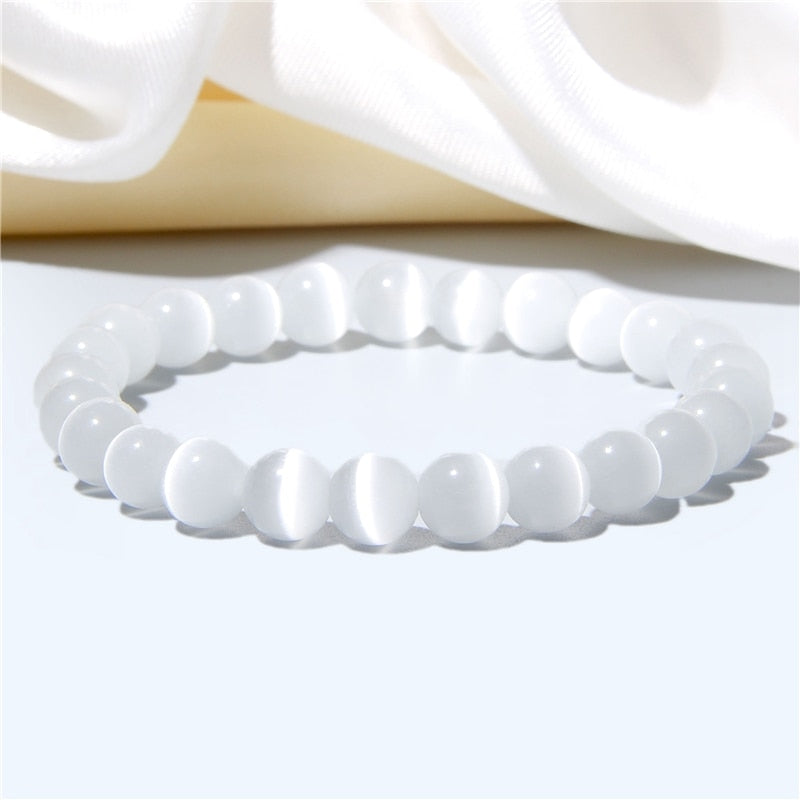 White Cat Eye Stone Beads Bracelets For Women Animal Charm Bangles Pendant Bracelet Opal Fashion Reiki Healing Female Jewelry