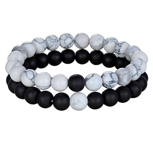 XQNI 2pcs/set Style Couples Distance Bracelet Natural Stone Yoga Beaded Bracelet for Men Women Friend Gift Charm Strand Jewelry
