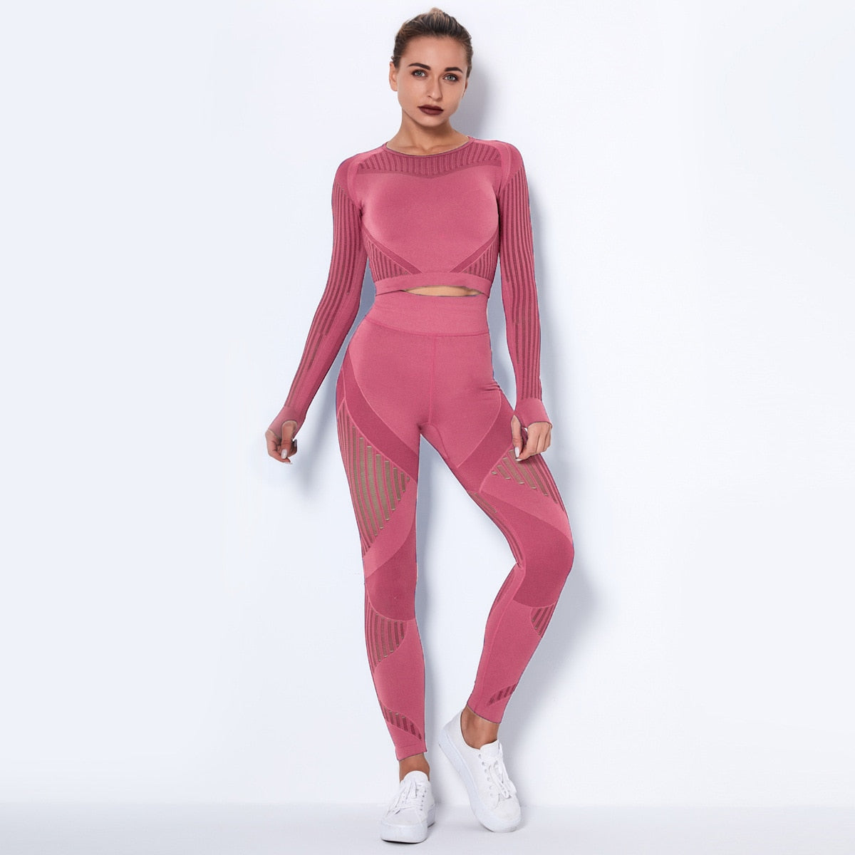 Workout Sets for Women 2 Piece Seamless Yoga Outfit Tracksuit High Waisted Yoga Leggings and Crop Top Gym Clothes Set