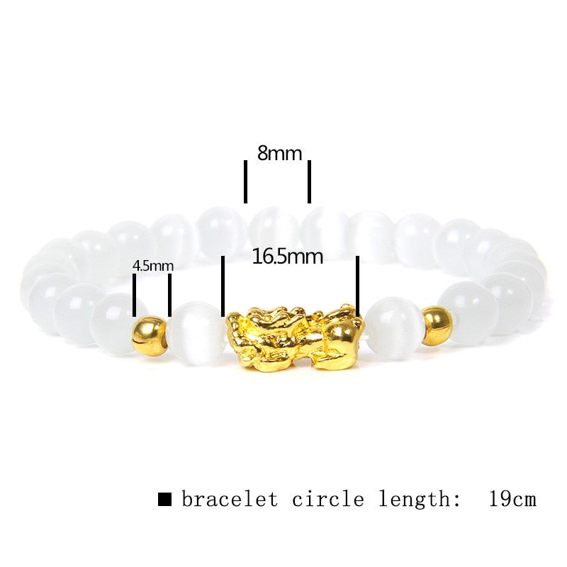 White Cat Eye Stone Beads Bracelets For Women Animal Charm Bangles Pendant Bracelet Opal Fashion Reiki Healing Female Jewelry