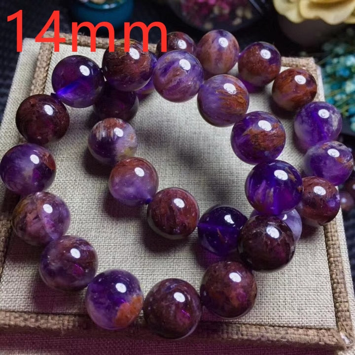 Genuine Natural Cacoxenite Quartz Purple Phantom Round Beads Crystal Women Stretch Bracelet 13mm 14mm Reiki Rare Stone AAAAA