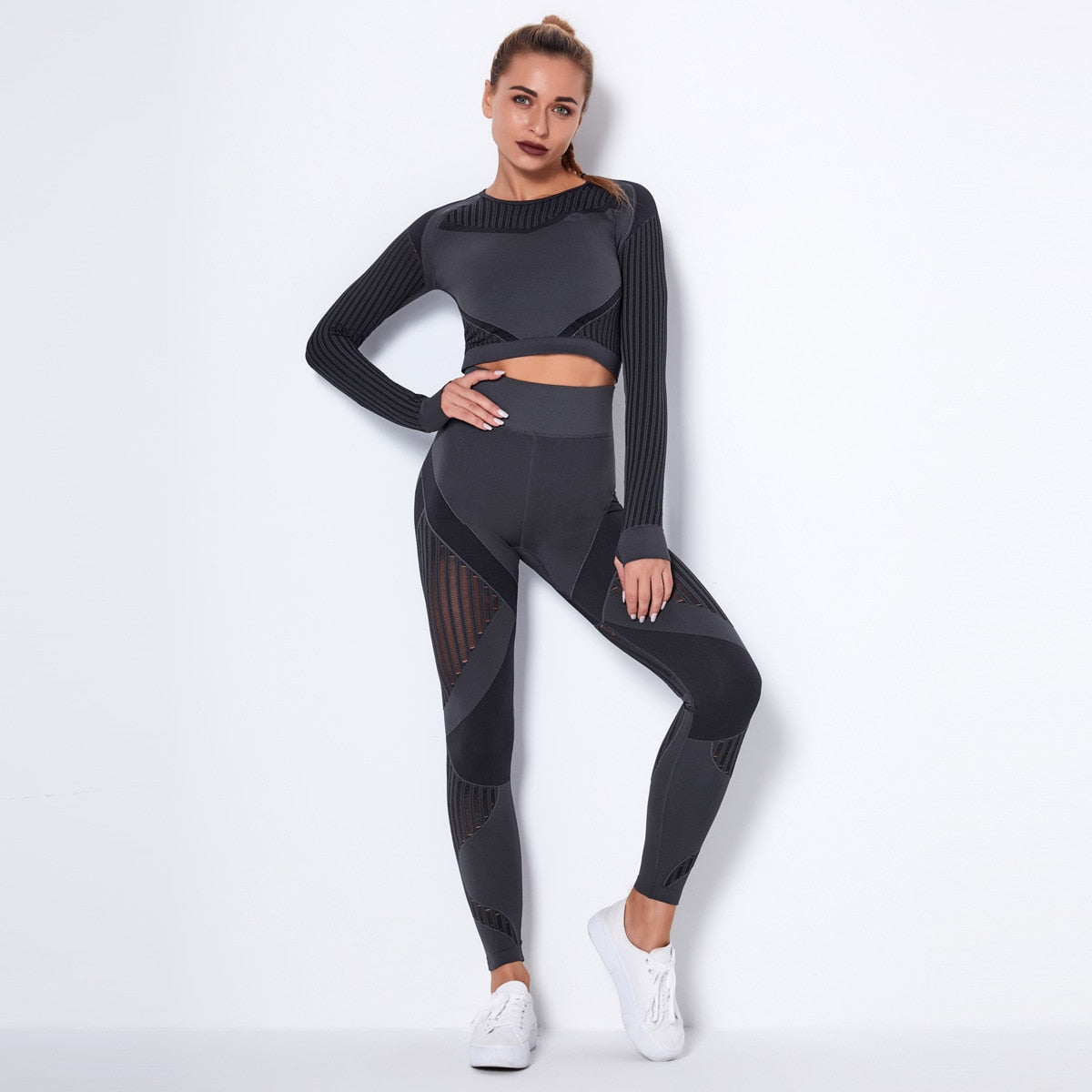 Workout Sets for Women 2 Piece Seamless Yoga Outfit Tracksuit High Waisted Yoga Leggings and Crop Top Gym Clothes Set