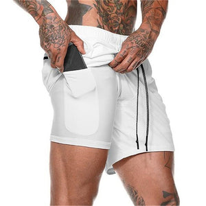 Men's Casual Shorts 2 in 1 Running Shorts Quick Drying Sport Shorts Gyms Fitness Bodybuilding Workout Built-in Pockets Short Men