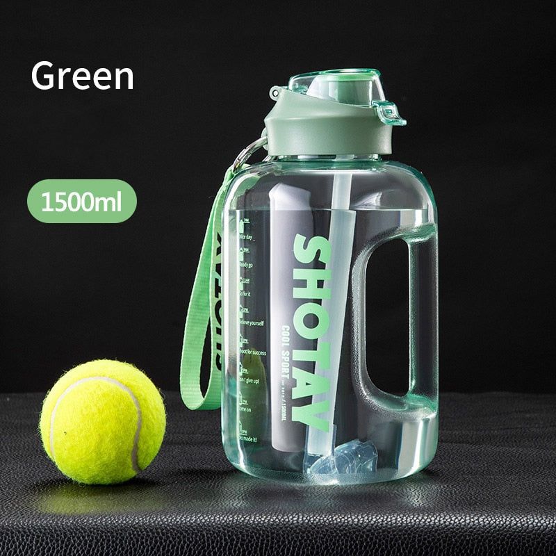 2 Liter Water Bottle with Straw Large Portable Travel Bottles For Training Sport Fitness Cup with Time Scale BPA Free