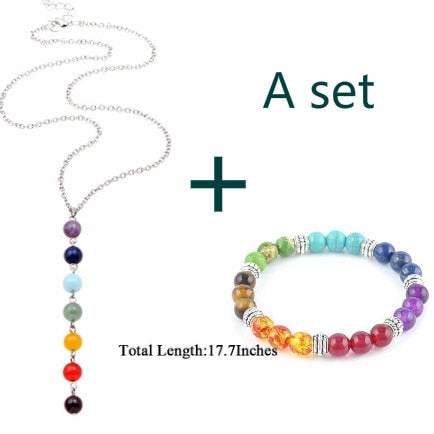 7 Chakra Gem Stone Beads Pendant Necklace Women Yoga Healing Balancing Maxi Chakra Choker Bracelet Bijoux Femme Jewelry Set