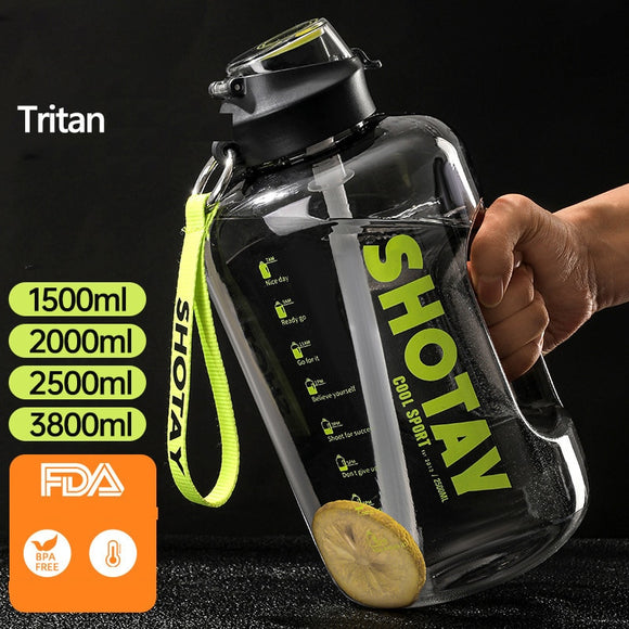 2 Liter Water Bottle with Straw Large Portable Travel Bottles For Training Sport Fitness Cup with Time Scale BPA Free