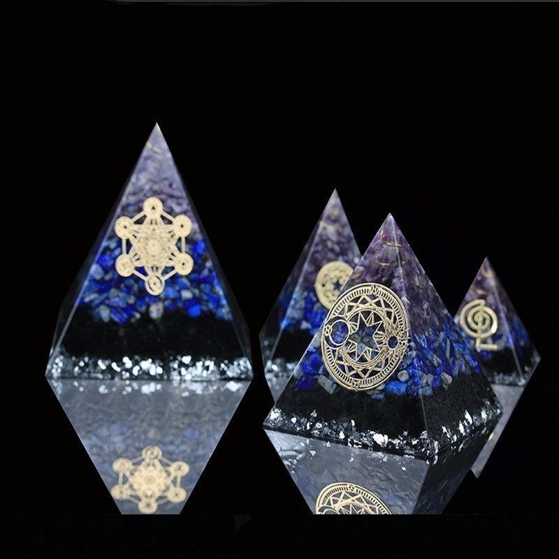 AURA REIKI Orgonite Aogen Natural Crystal Energy Pyramid Decoration Aowei Energy Generator Helps Soothe The Soul Process Resin