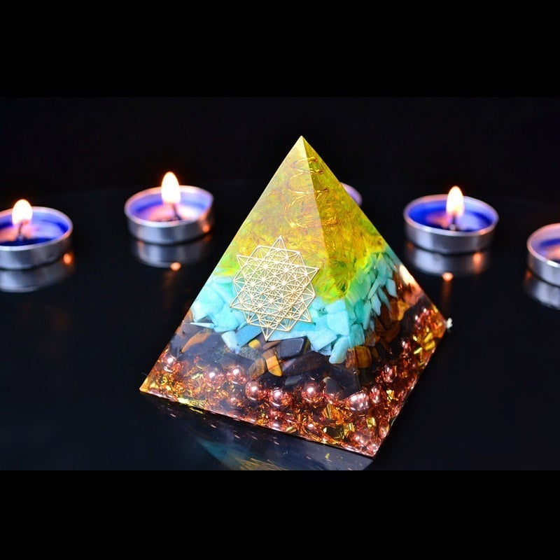 AURA REIKI Orgonite Rune High Frequency Energy Pyramid Chakra Crystal Bringing Fortune To Bring Good Luck Gift