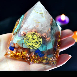 AURA REIKI Orgonite Pyramid Aura Crystal Sahasrara Chakra Zadkiel Amazonite Lapis Improve Memory Resin Decorative Craft Jewelry