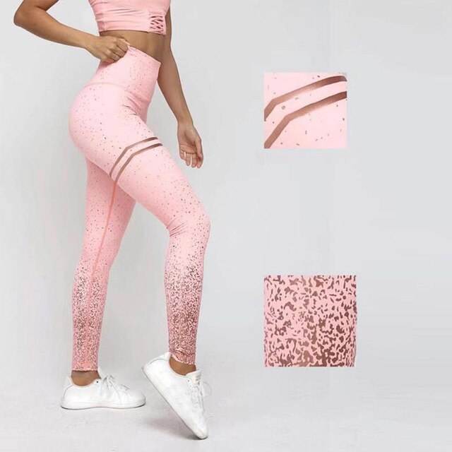 NORMOV  Gold Print Pink Yoga Pants