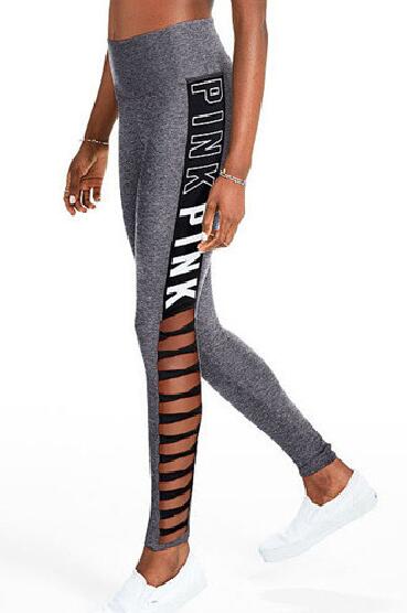 Women leggings Pink Letter Print Hollow Out