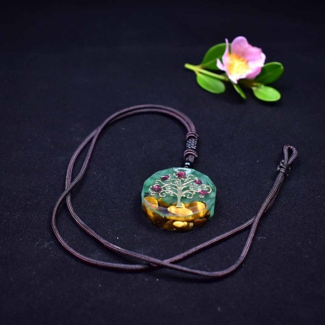 Orgone Pendant Tree Of Life Energy Orgonite Necklace Pink Crystal Healing Resin Jewelry Natural crystal stone