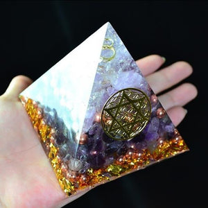 AURA REIKI Orgonite Pyramid Amethyst Sahasrara Chakra Jeremiel Natural White Crystal To Improve Mood Resin Pyramid