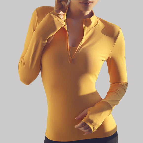 SALSPOR  Sport Zipper Long Sleeve Yoga Shirt with Thumb Holes