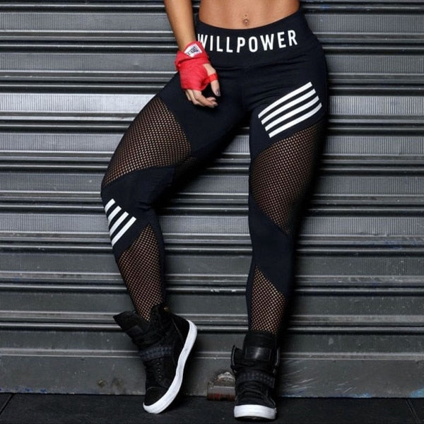 "Willpower"  Leggings High Waist Mesh Patchwork